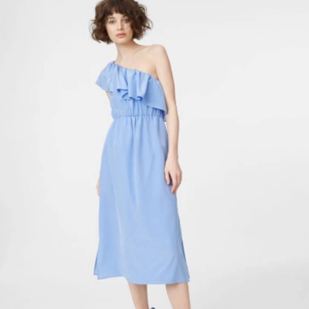 NWT Club Monaco Hanitah One Shoulder Blue Silk Dress. Size 4.